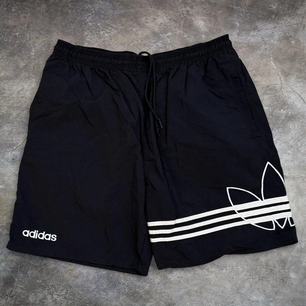 Vintage Adidas 3 Stripes Black Nylon Shorts Men's Size XL Trefoil 90s Y2K Beach